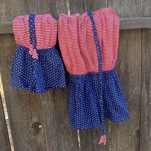Girls red white and blue star’s and stripes romper w matching doll romper